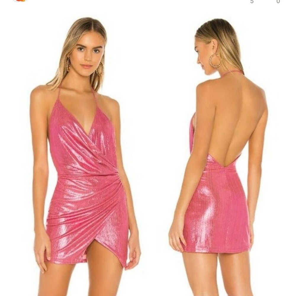 Super down Missie Wrap Front Dress-Pink Metallic